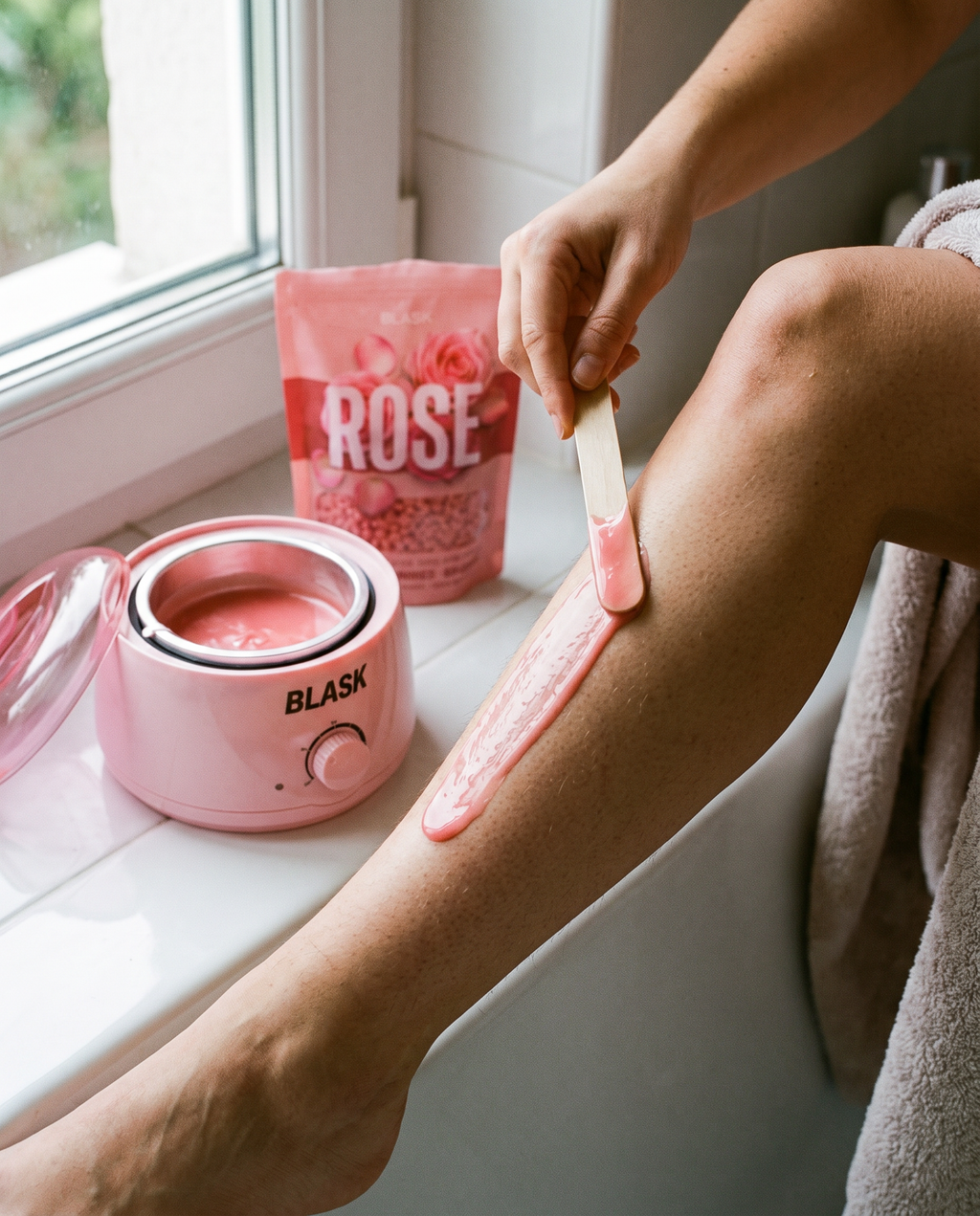 Application de la cire Blask sur la jambe