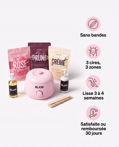Kit d'épilation Blask : sans bandes, 3 cires, lisse 3 à 4 semaines