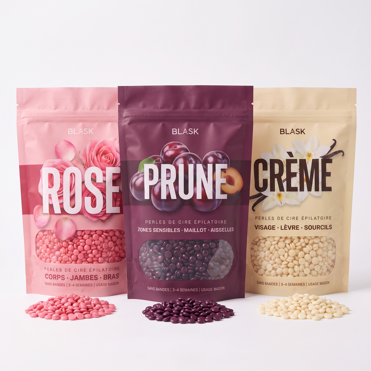 Recharges de perles de cire Blask Rose, Prune, Crème
